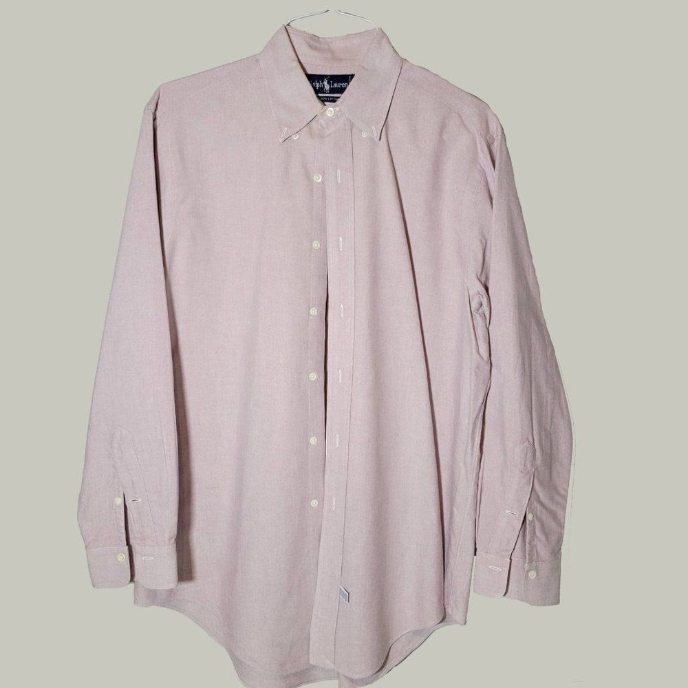 Ralph Lauren Mens Button Up Shirt Light Purple Size 16 -33 Pony Logo Long Sleeve